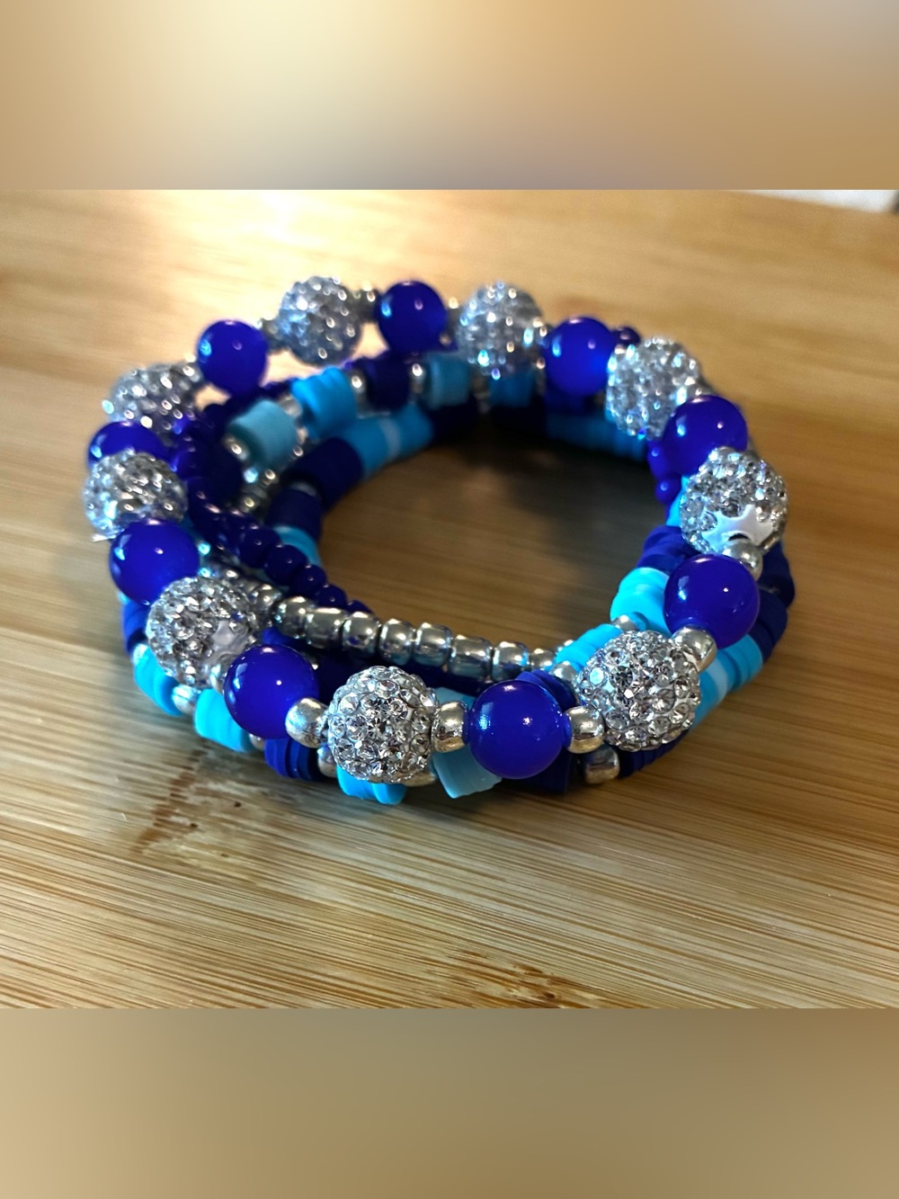 Blue & Silver Beaded Bracelet Set